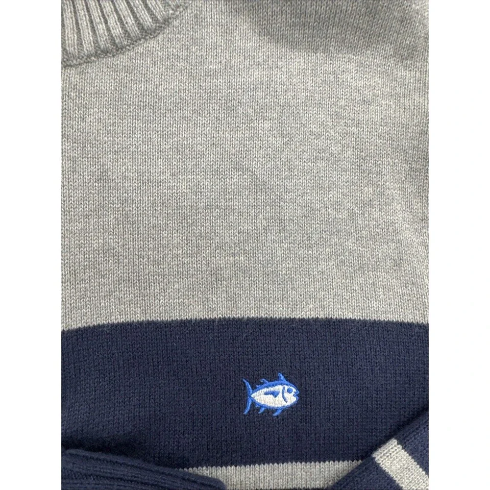 Southern Tide 1/4 Zip Sweater Mens 21” P2P Navy Gray Stripe Skipjack